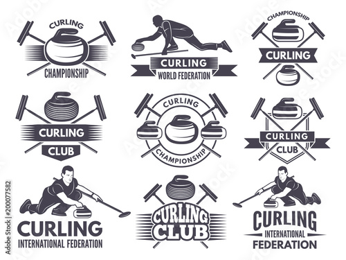 Cuadros en Lienzo Monochrome badges of curling. Labels for sport teams