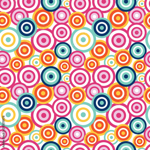 Fotografie, Obraz Hand drawn seamless vector pattern with funky concentric circles on a white background
