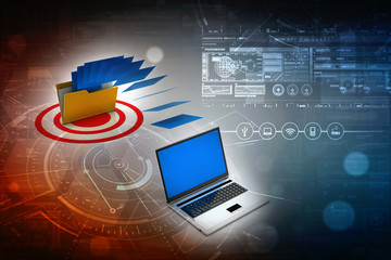 Poster - 3d rendering Folder connected to computer network
