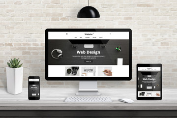 responsive web site template design presentation on computer, smart phone and tablet display. studio