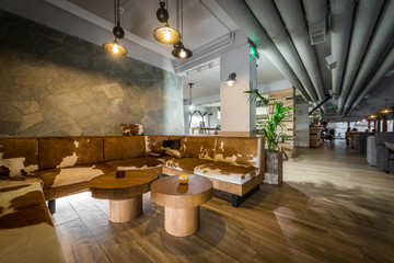 Wall Mural - bar restaurant interior in hotel lobby