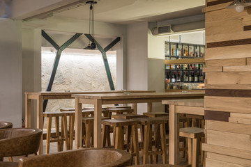 Wall Mural - bar restaurant in hotel lobby in wood