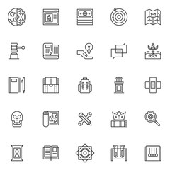 Wall Mural - Knowledge outline icons set. linear style symbols collection, line signs pack. vector graphics. Set includes icons as earth science, internet browser with pencil , money, solar system, blueprint