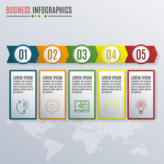 Wall Mural - infographics template with arrows. 5 steps, parts, levels, options or processes. workflow layout, fl