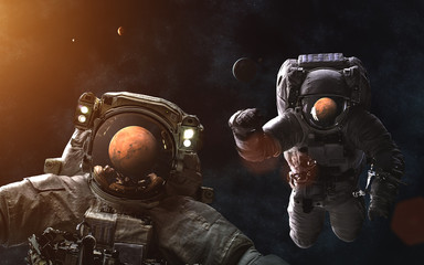 Wall Mural - arrival to mars. solar system. astronauts. image in 5k resolution for desktop wallpaper. elements of