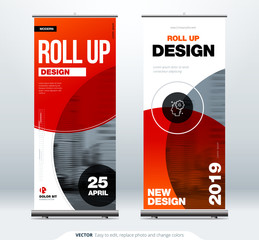Wall Mural - Roll Up banner stand presentation concept. Corporate business roll up template background. Vertical template billboard, banner stand or flag design layout. Poster for conference, forum, shop