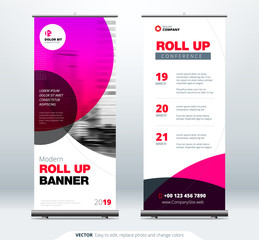 Wall Mural - Roll Up banner stand presentation concept. Corporate business roll up template background. Vertical template billboard, banner stand or flag design layout. Poster for conference, forum, shop