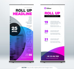Wall Mural - Roll Up banner stand presentation concept. Corporate business roll up template background. Vertical template billboard, banner stand or flag design layout. Poster for conference, forum, shop