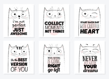 Vector Cartoon Sketch Funny Cat Illustration With Cute Lettering Phrase