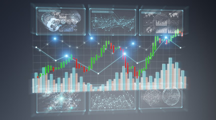 Aufkleber - 3D rendering stock exchange datas and charts illustration