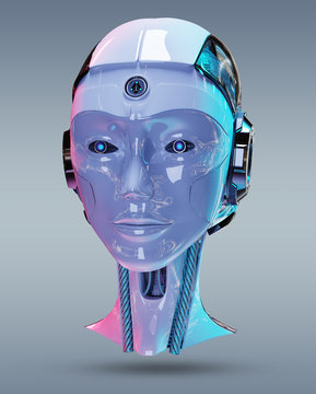 Cyborg head artificial intelligence 3D rendering