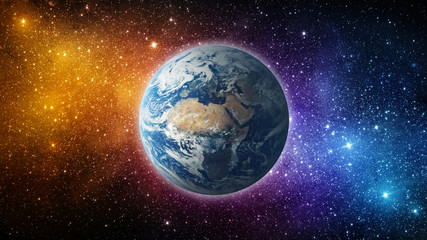 Wall Mural - earth, sun, star and galaxy. sunrise over planet earth, view from space. elements of this image furn