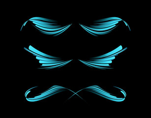 Poster - Set of Modern Blue Filigree Ornament for Presentation and Decoration . Decorative Design Element on Black Background