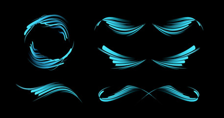Poster - Set of Modern Blue Filigree Ornament for Presentation and Decoration . Decorative Design Element on Black Background