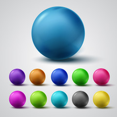 Poster - Set of colorful glossy spheres isolated on grey background. Vector bright balls.