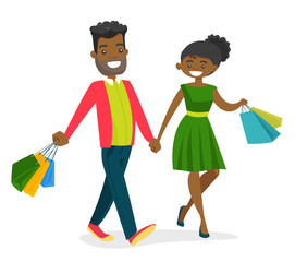 Sticker - African-american couple walking with colorful shopping bags