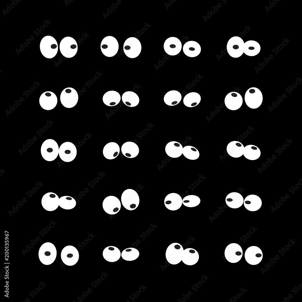 Set of different shapes of cartoon eyes in the dark