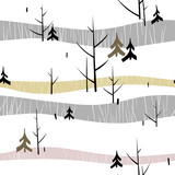 Seamless pattern with trees and Christmas trees. Winter print. Vector illustration.