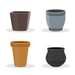 © Lora Sutyagina - Garden pots and containers isolated on white. Gardening equipment. Round and square pots and containers. Terracotta flower pot icons or illustrations.