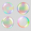 Realistic soap bubble set with rainbow reflection