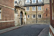 The ornate brick work of a Cambridge street, Cambridge, England.