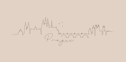 Canvas Print - Pen line silhouette prague beige