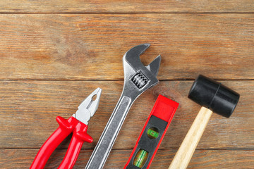 Wall Mural - Set of tools on wooden background