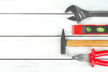 Poster - Set of tools on wooden background