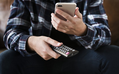 closeup of man using mobile phone
