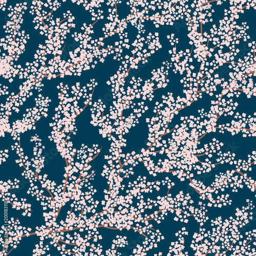 Background seamless pattern with sakura tree Poster Mural XXL