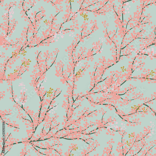 Background seamless pattern with sakura tree Poster Mural XXL