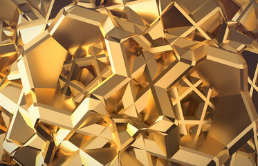 Fototapete - Abstract  golden sharp polygon background, 3d illustration.