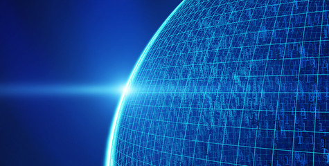 Poster - Planet earth with 01 binary data, Internet connection concept of global business, 3d illustration