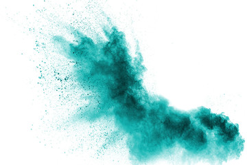 Wall Mural - green color powder explosion cloud isolated on white background.