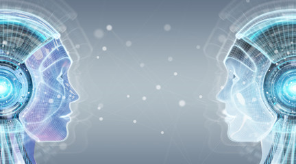 Aufkleber - Digital artificial intelligence cyborg interface 3D rendering