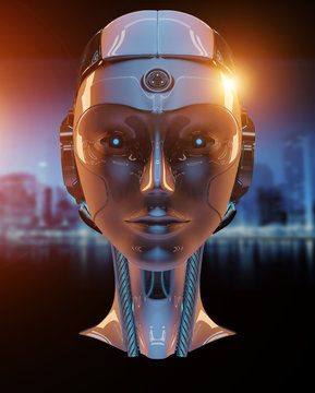 Cyborg head artificial intelligence 3D rendering