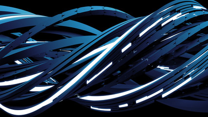 Poster - 3d render abstract background. Technology concept. Random rectangular line are twisted. Glow elements.