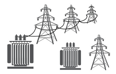 High-voltage pylons are linked to the transformer