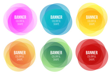 Creative vector illustration of colorful round abstract banners. Overlay colors shape art design. Fun label form. Paper style spot. Abstract concept graphic tag element for advertisements or printing.