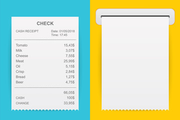 Creative vector illustration of sales printed receipt. Art design bill atm check. Abstract concept graphic financial element. Isolated on background mockup document list