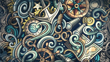 Doodles Nautical Illustration. Creative Marine Background