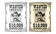 Wanted poster with man in hat. Vintage engraving