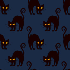 Wall Mural - Abstract seamless halloween cat pattern for girls or boys. Creative vector pattern with cat, cloud boo, halloween. Funny halloween cat pattern for textile and fabric. Fashion style. Colorful picture.