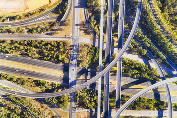 Canvas Print - Aerial motorways M4 and M7 light horse Interchange in Sydney.