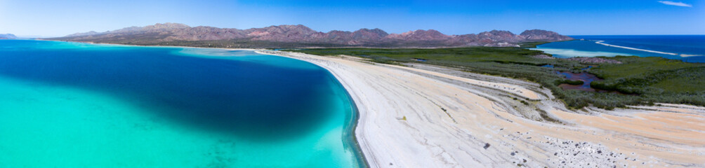 Aerial panoramic views of isla San Jose, Baja California 
Sur, Mexico. Sea of cortez.