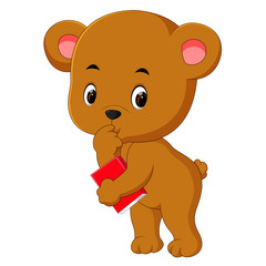 Poster - cute bear holding book and pencil