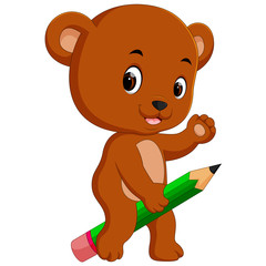 Wall Mural - cute bear riding big pencil