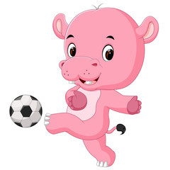 Wall Mural - funny hippo playing soccer