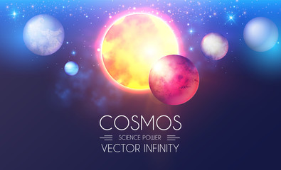 Wall Mural - space shining backgrouns with realistic 3d planets and stars. univerce and cosmos design. light of a