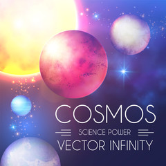 Wall Mural - space shining backgrouns with realistic 3d planets and stars. univerce and cosmos design. light of a